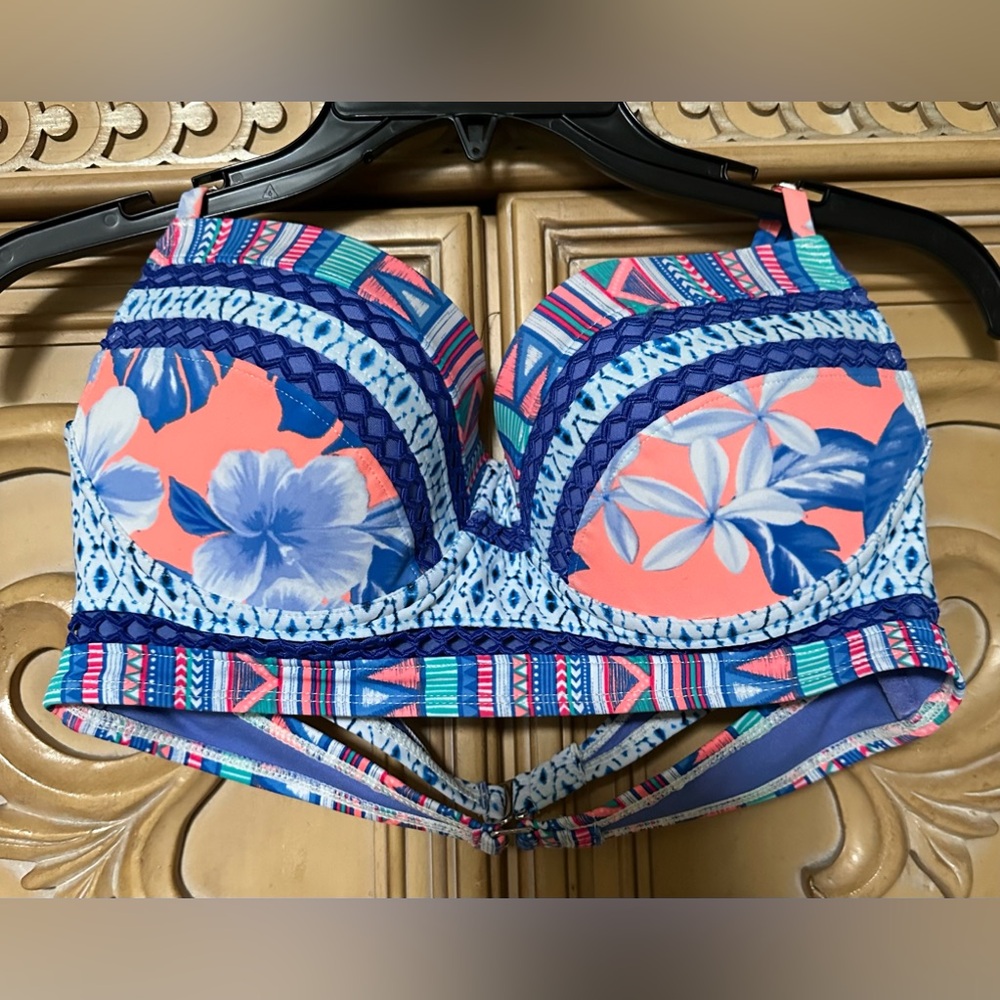 OP Bikini Floral Multi Color bikini top double strap 11/13 Large guc underwire